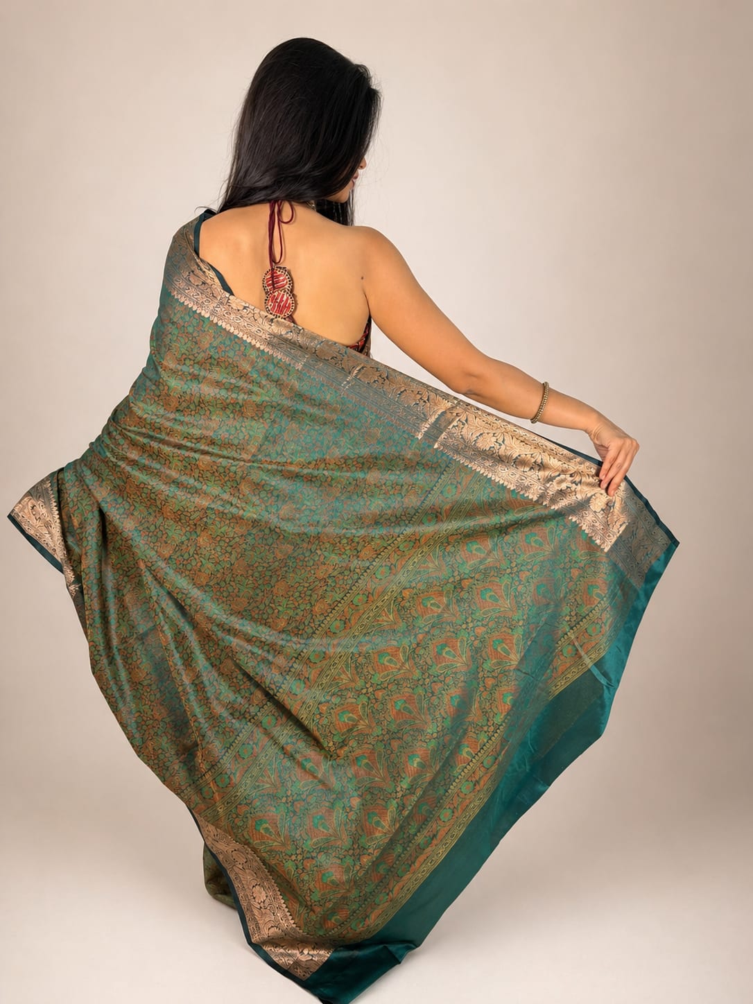 Dark Green Brocade Saree
