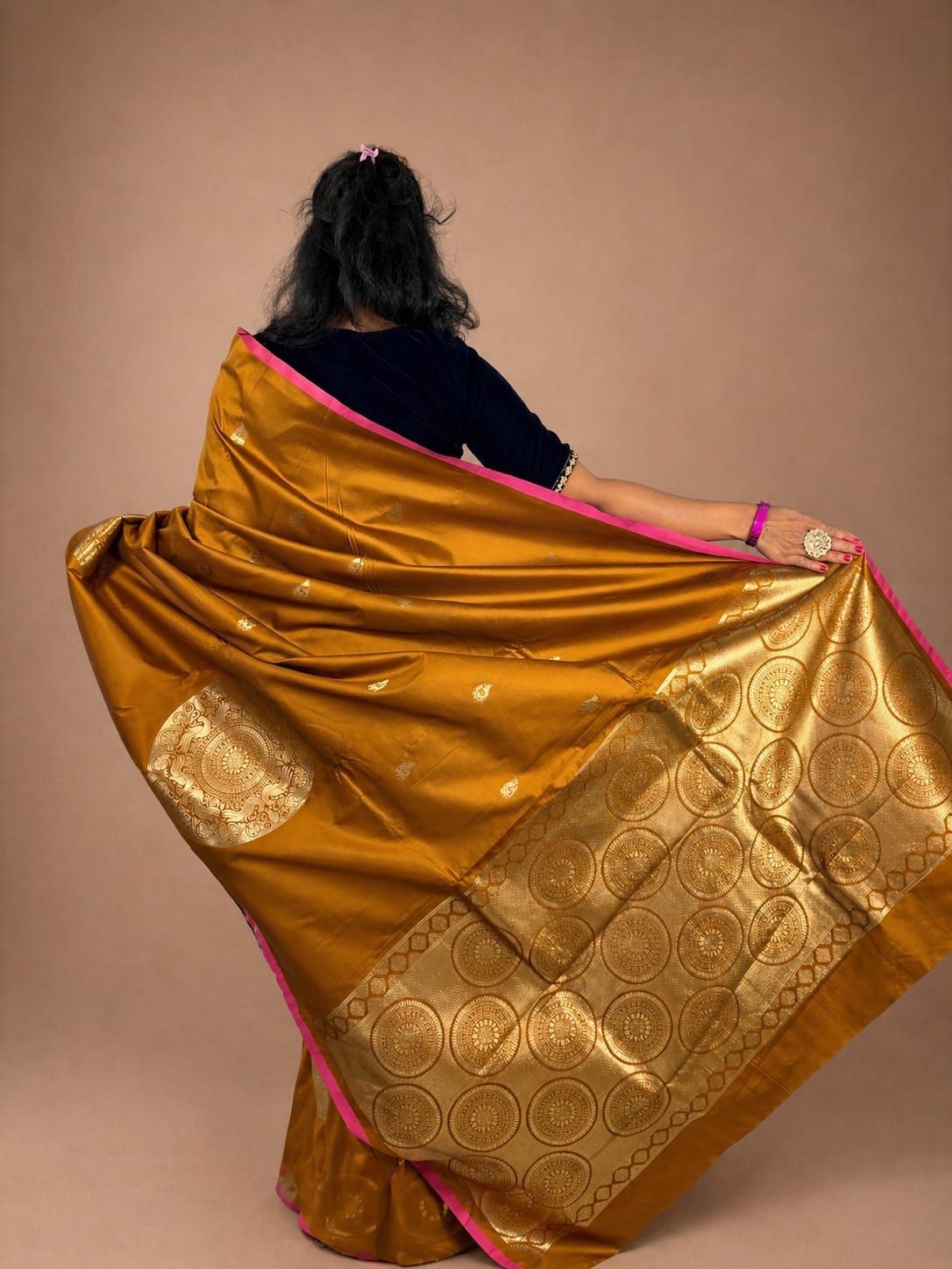 Rust Brown Brocade Saree