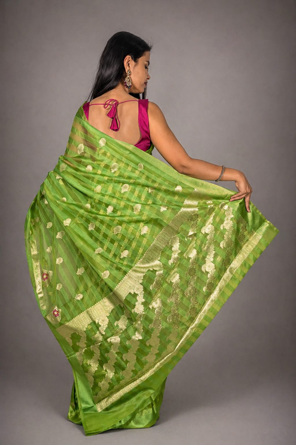 Kashi Kora - Patta Green Saree with Meenakari Motifs