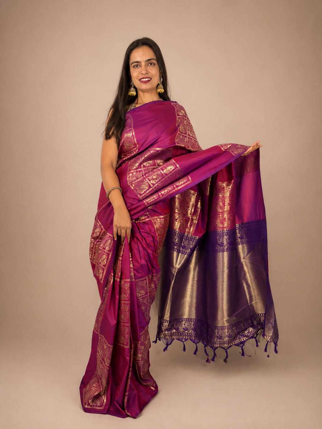 Purplish Pink Brocade Saree
