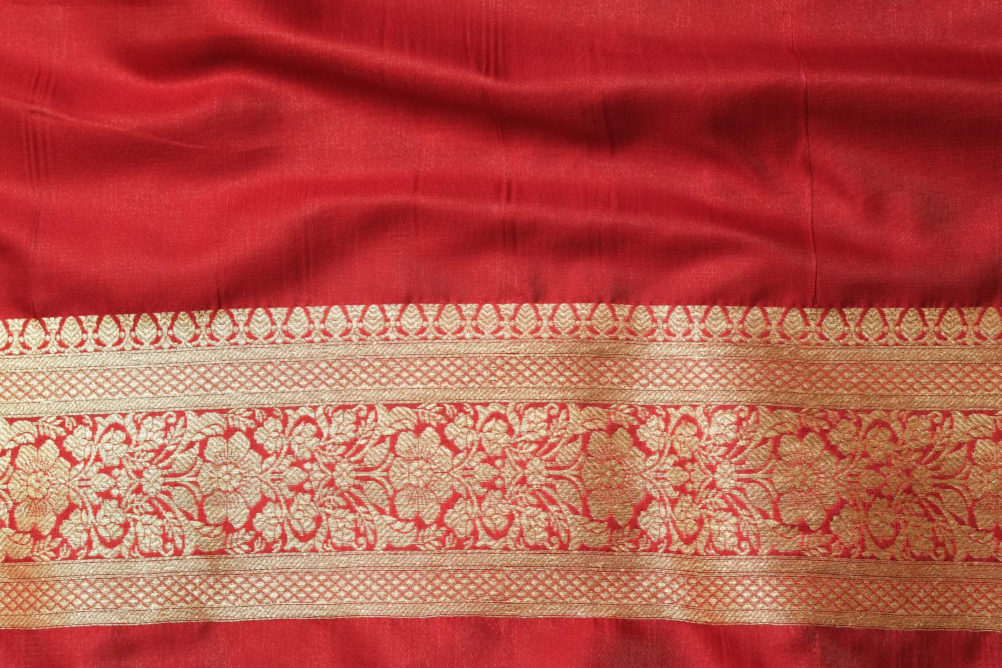 Blue Red Contrast Semi Katan - Banarasi Saree