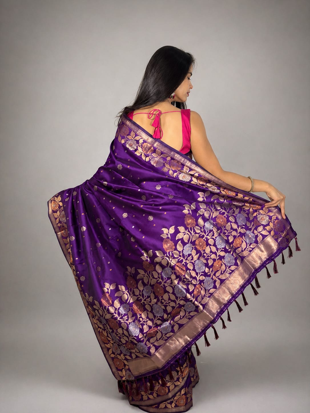 Kashi Katan - Purple Booti Work Saree