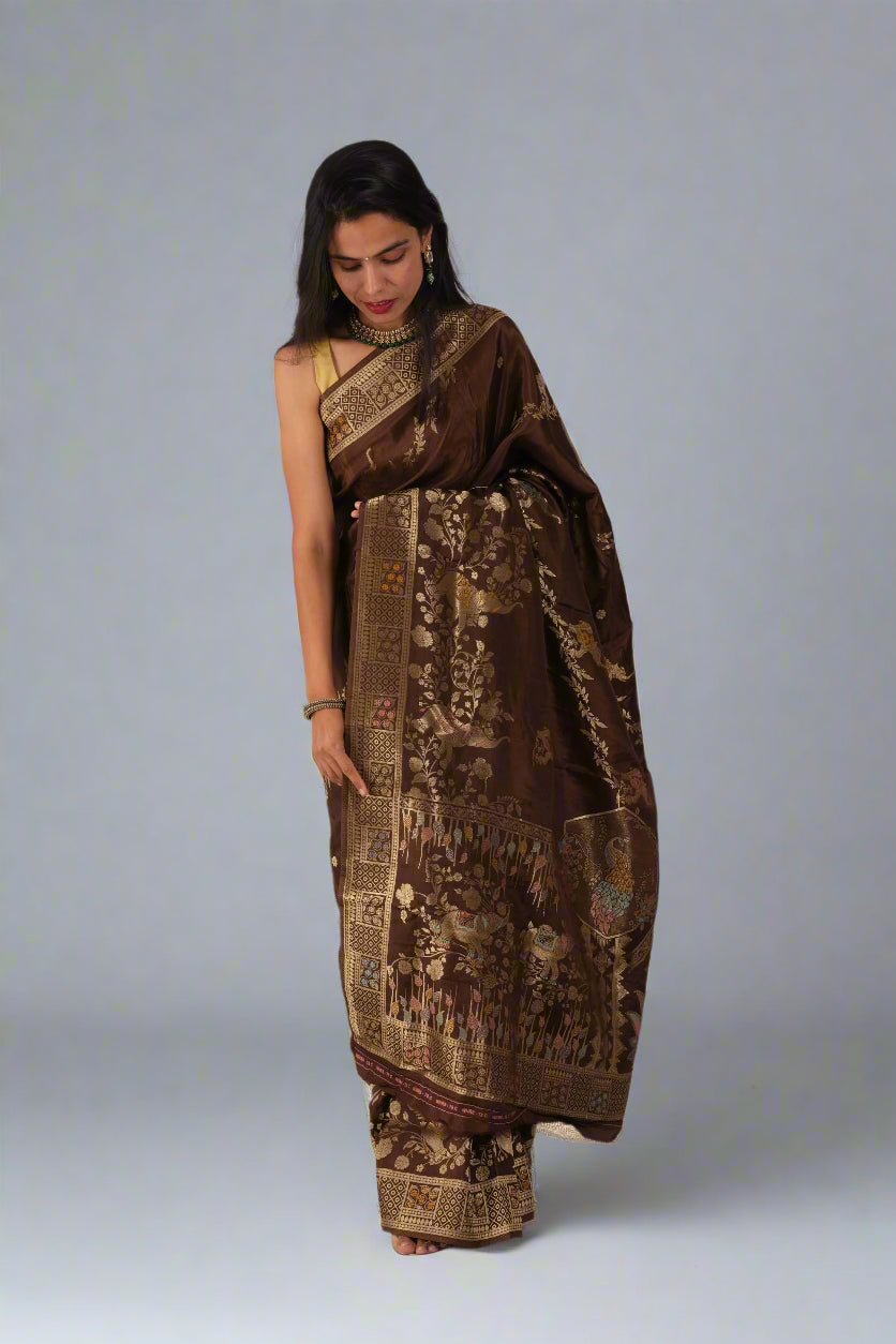 Chocolate Russian Crepe - Banarasi Saree