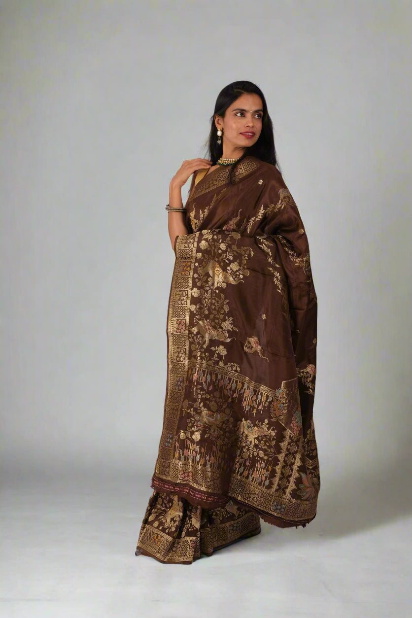 Chocolate Russian Crepe - Banarasi Saree