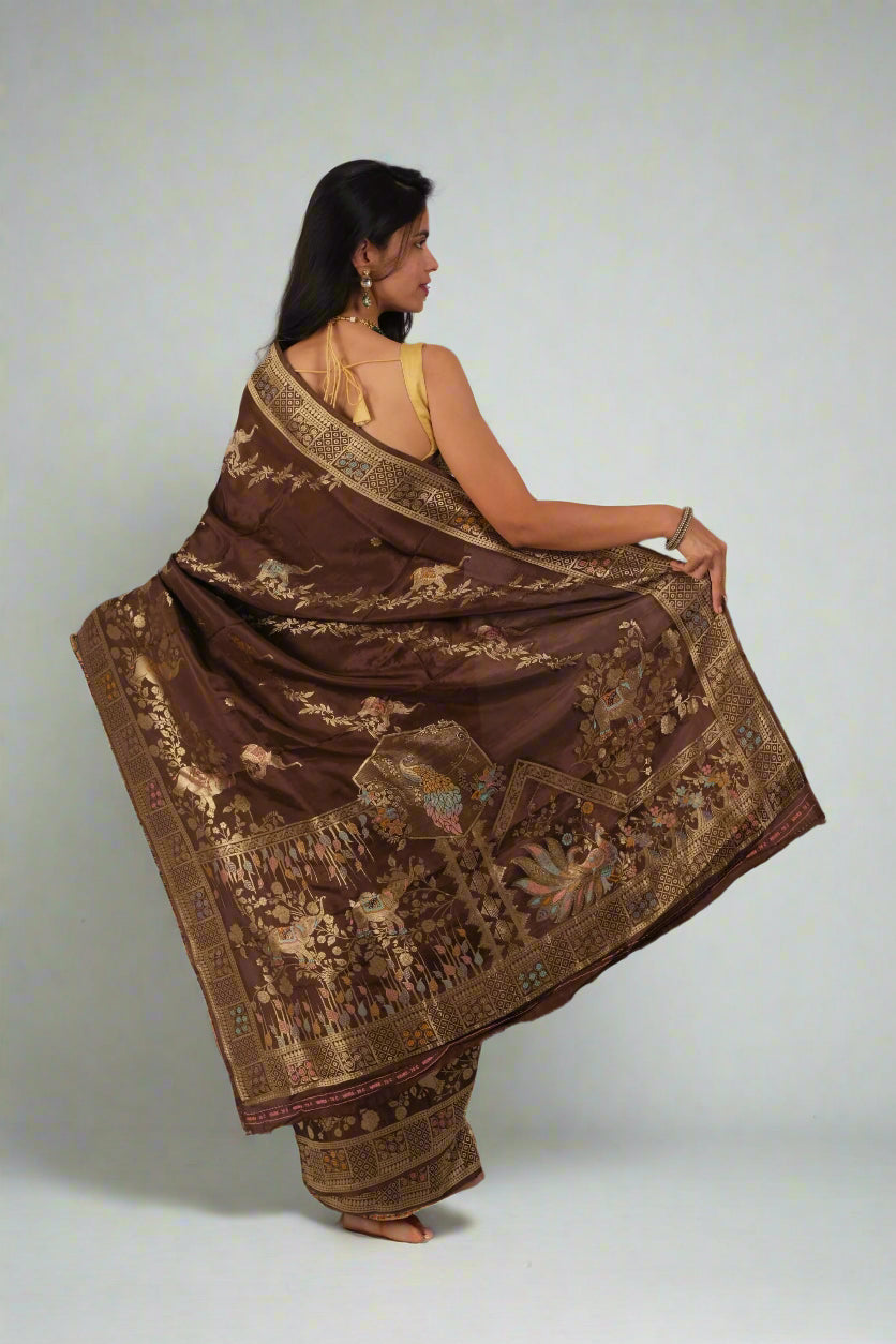 Chocolate Russian Crepe - Banarasi Saree