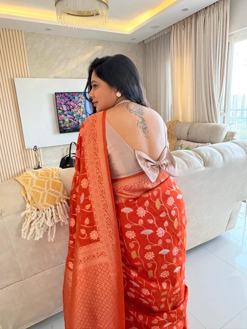 Kashi Tasser - Orange Meenakari motifs