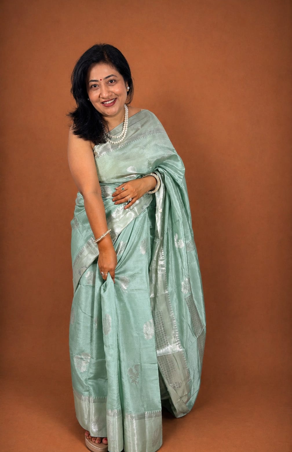 Light Green and Silver Contrast Saree