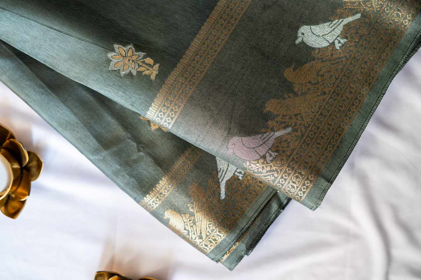 Grey bird print resin silk