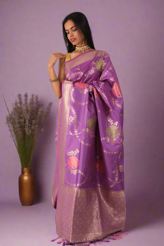 Lavender Russian Silk - Banarasi Saree