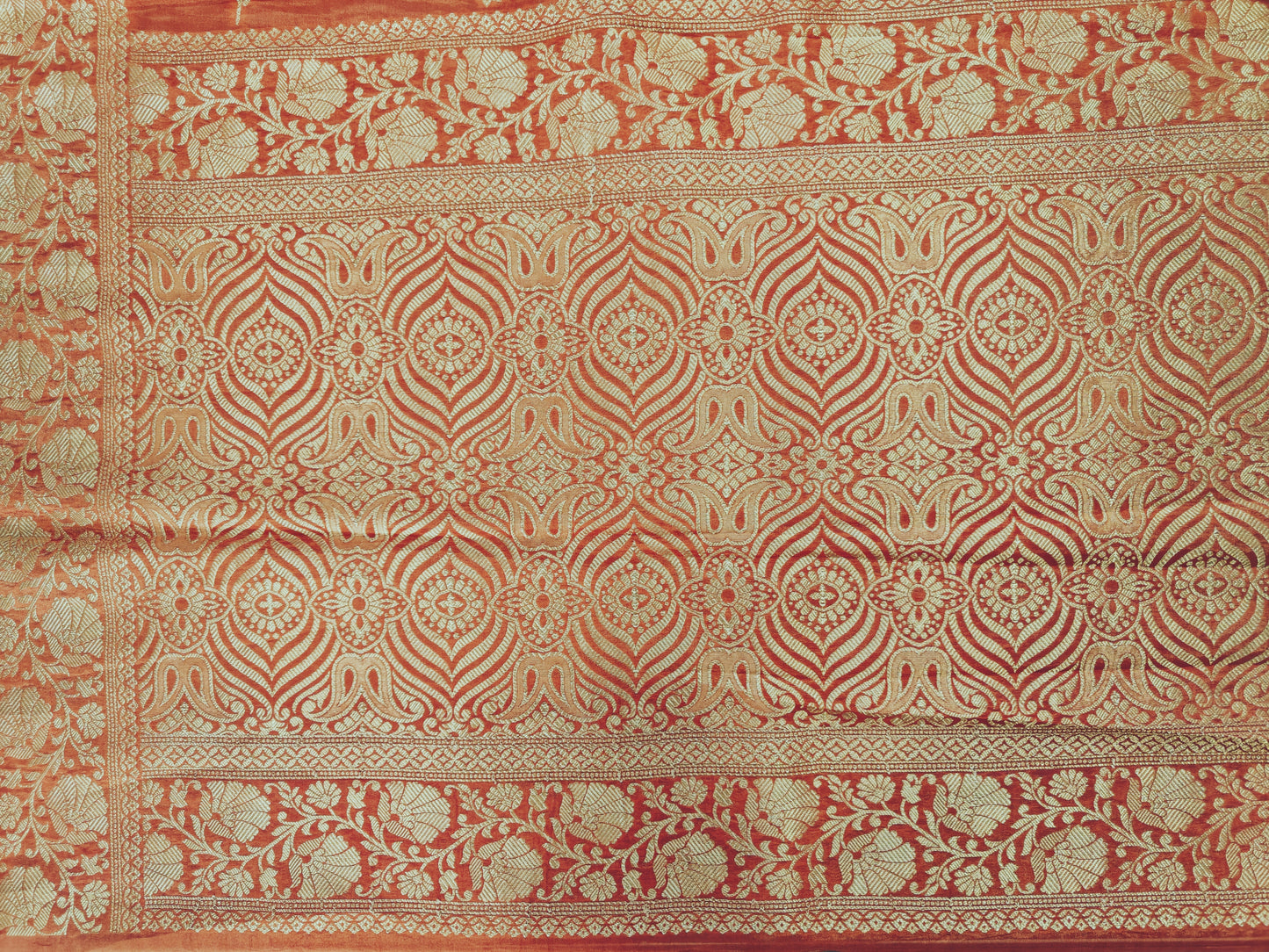 Meenakari Caramel Russian Crepe - Banarasi Saree