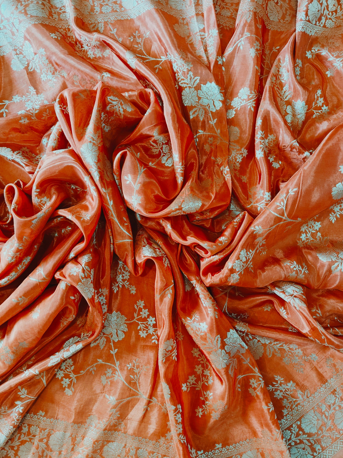 Meenakari Caramel Russian Crepe - Banarasi Saree