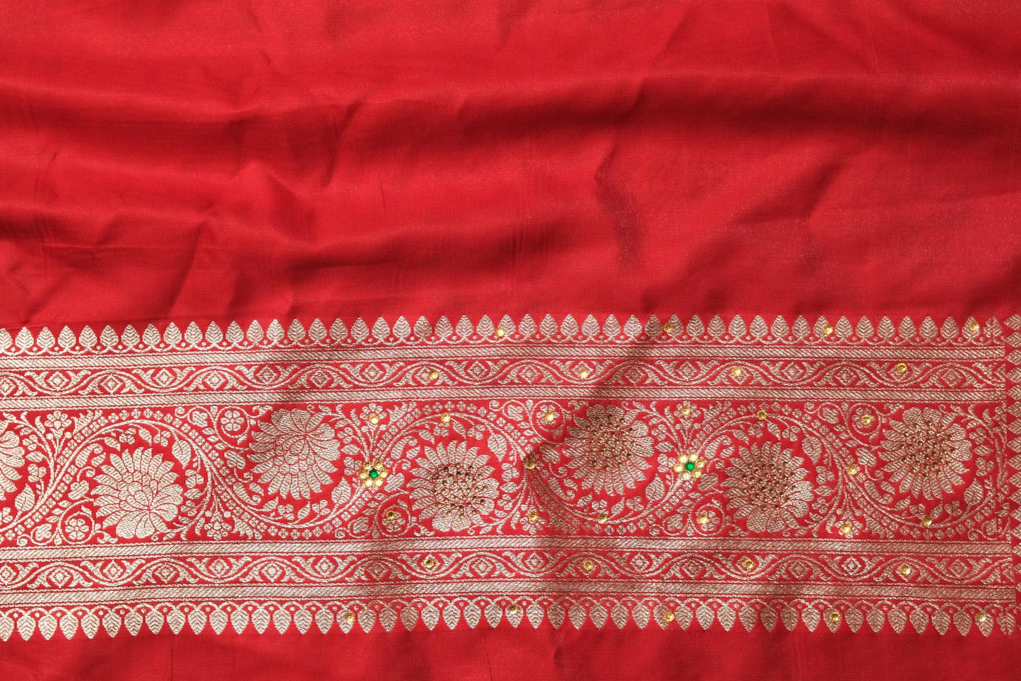 Mehendi Green Semi Katan Stone - Banarasi Saree