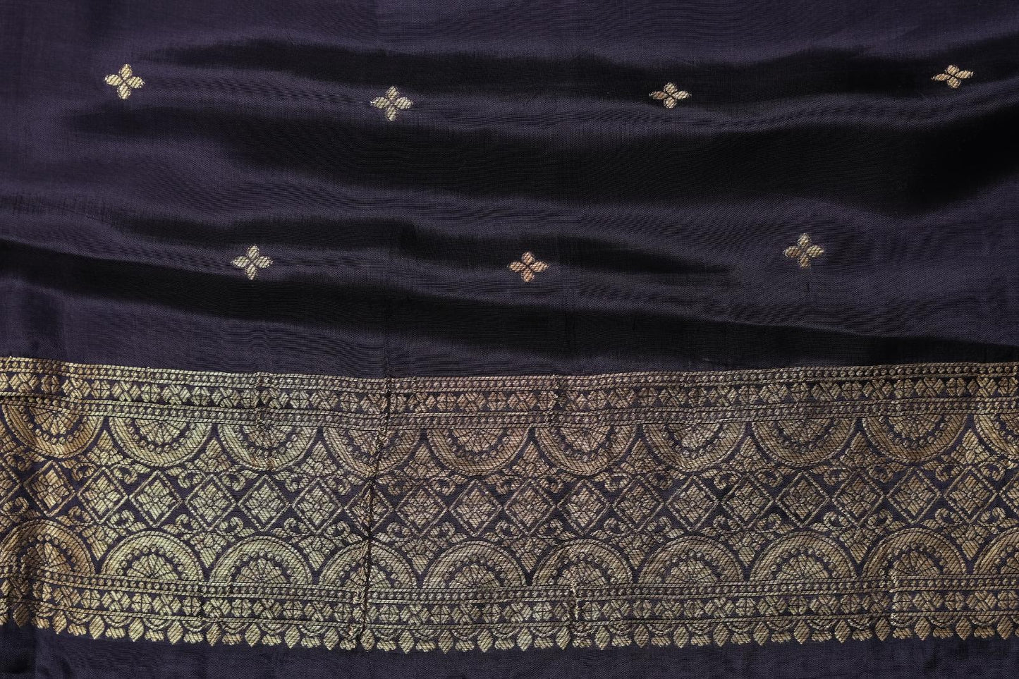 Matching blouse fabric for navy blue Russian crepe Banarasi saree by Silken Saga