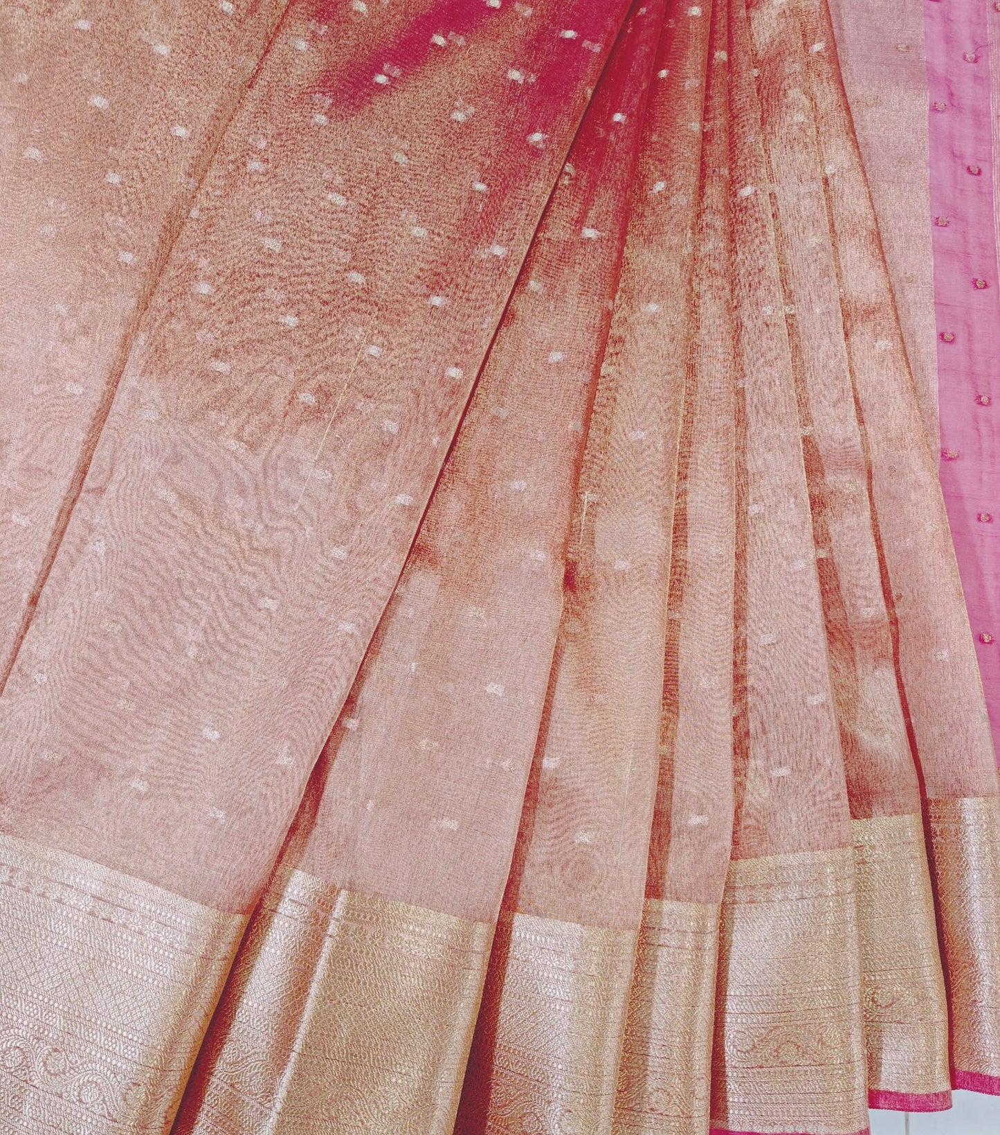 Pinkish Maroon Tissue Silk - Banarasi Saree