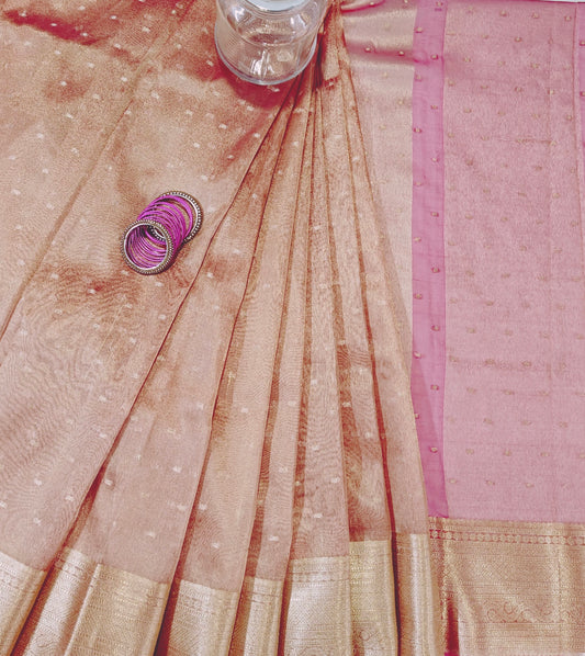 Pinkish Maroon Tissue Silk - Banarasi Saree