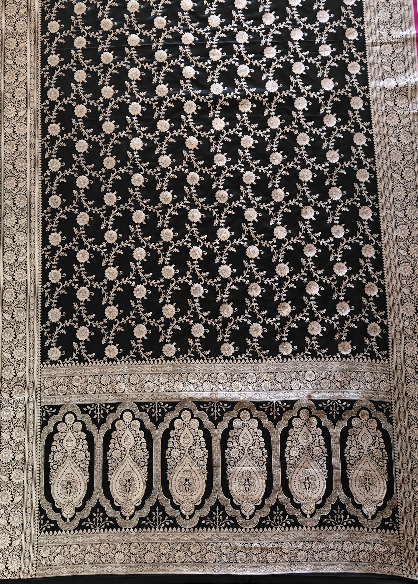 Pitch Black Katan Silk - Banarasi Saree