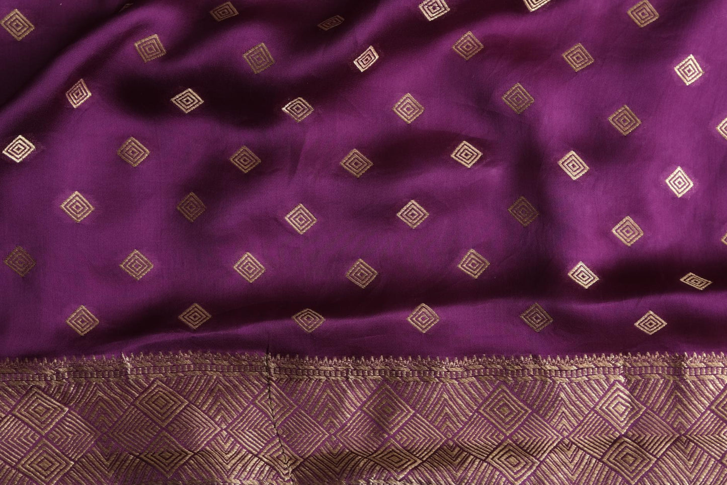 Matching blouse fabric for purple deer print Mashru silk Banarasi saree by Silken Saga