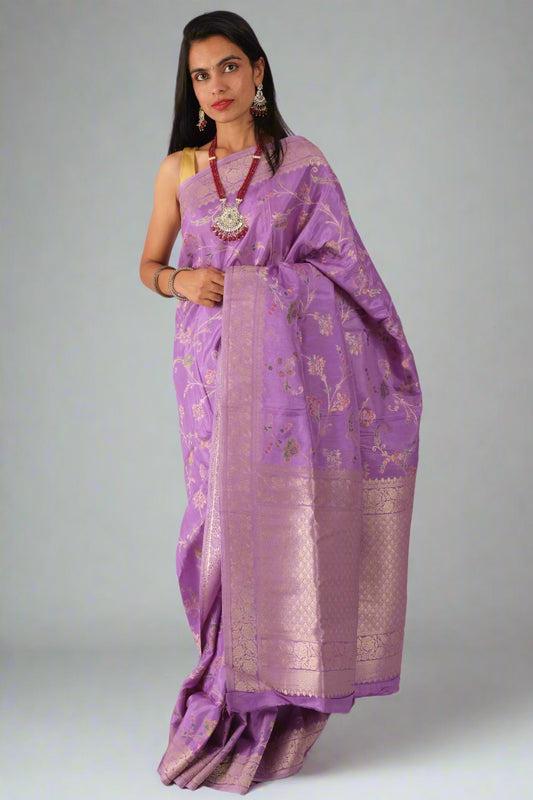 Purple Russian Silk Meena - Banarasi Saree