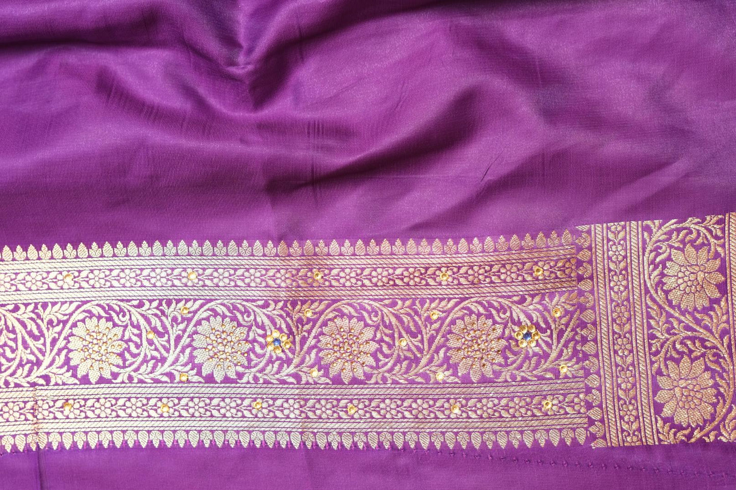 Purple Semi Katan Stone - Banarasi Saree