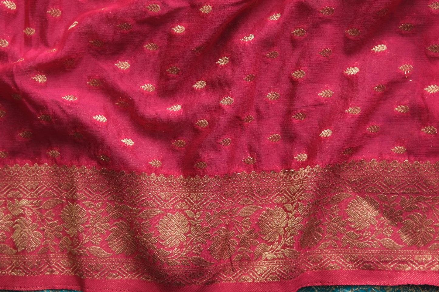 Royal Blue Crushed Georgette - Banarasi Saree