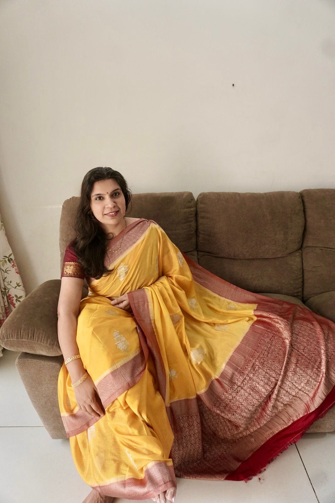 Kashi Crepe Georgette - Yellow and Red Contrast