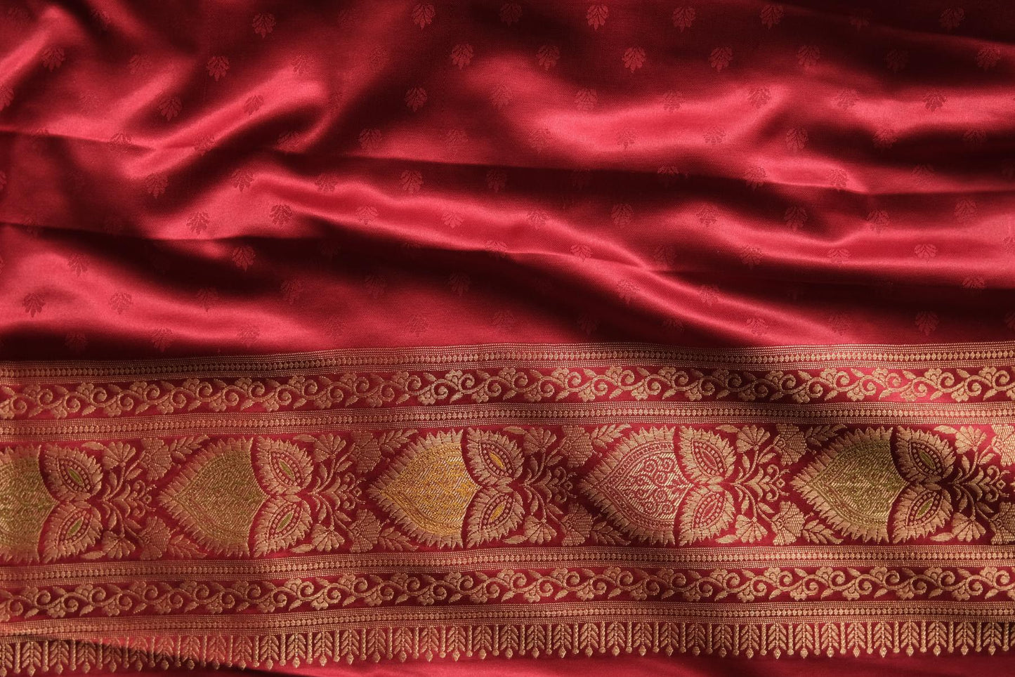 Wine Red Meena Satin Silk - Banarasi Saree