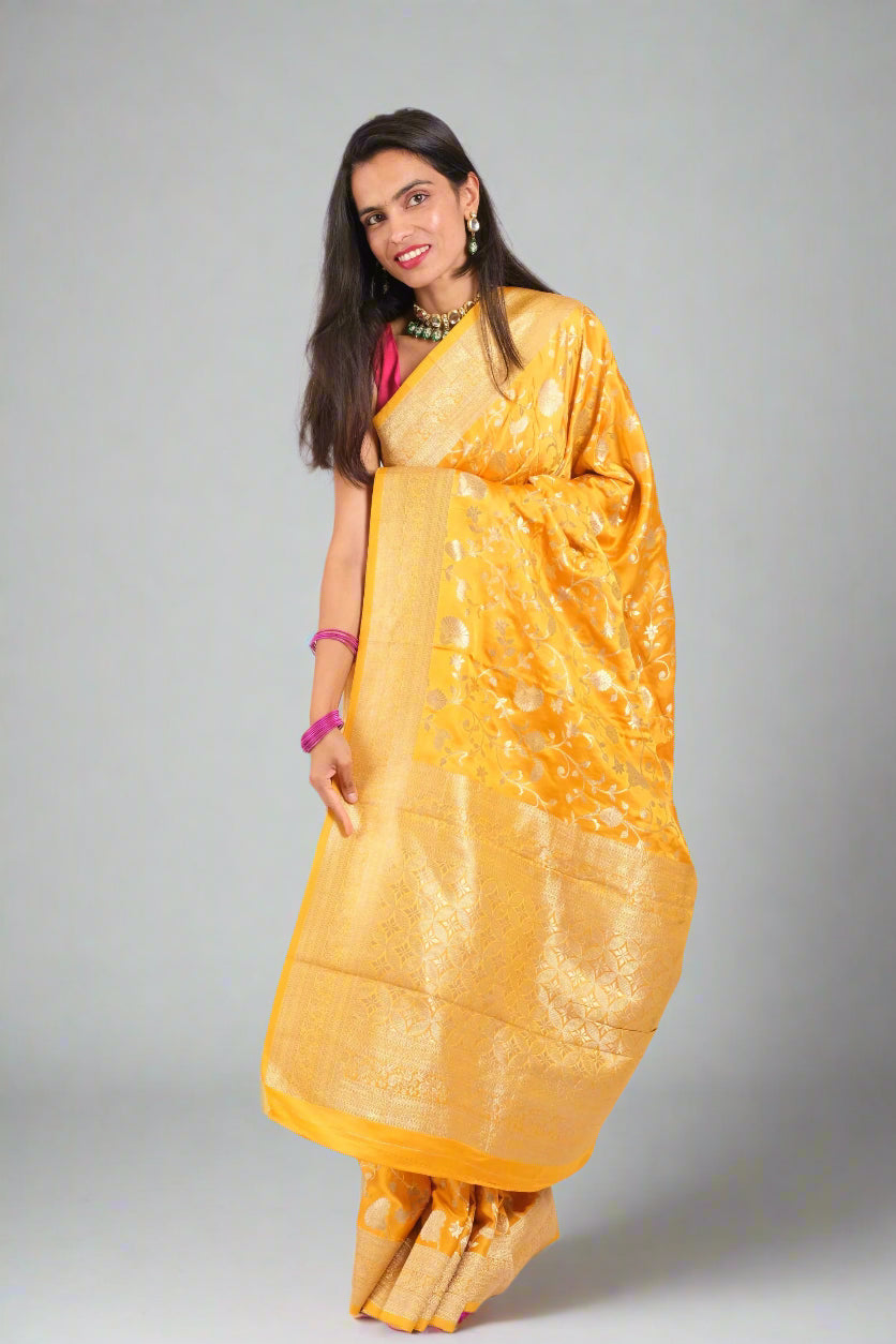 Yellow Mashru Silk - Banarasi Saree