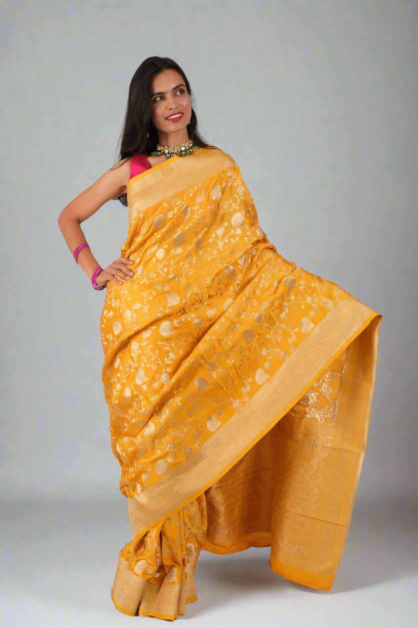 Yellow Mashru Silk - Banarasi Saree