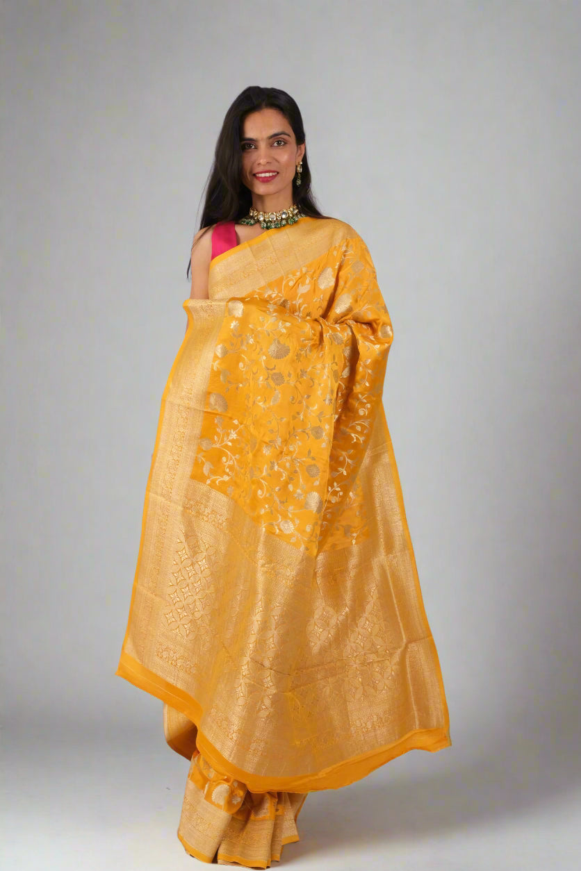 Yellow Mashru Silk - Banarasi Saree