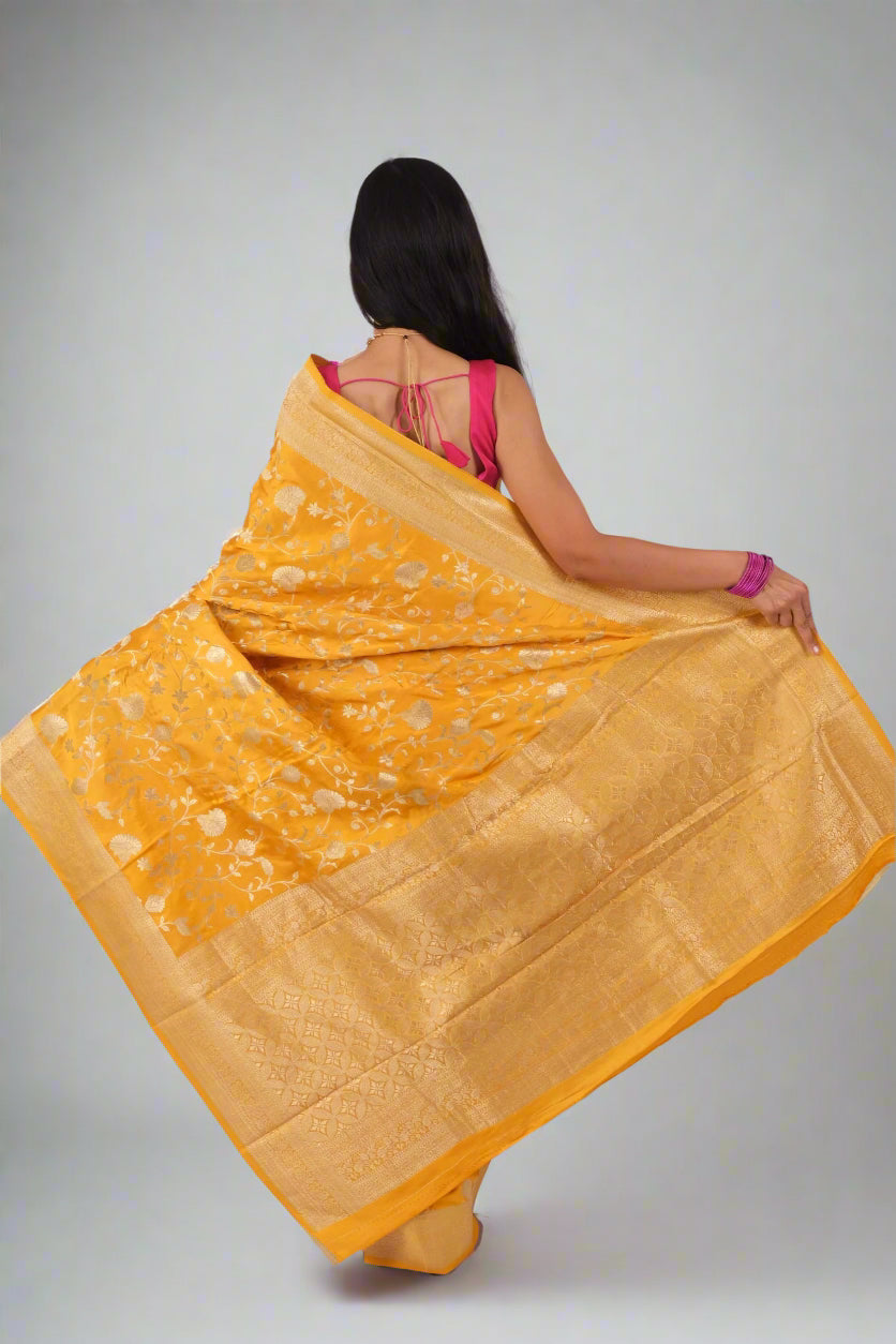 Yellow Mashru Silk - Banarasi Saree