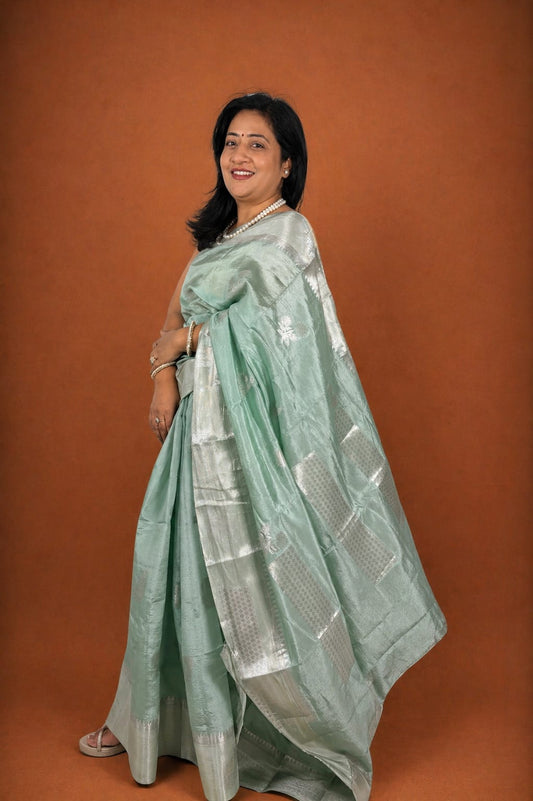 Light Green and Silver Contrast Saree