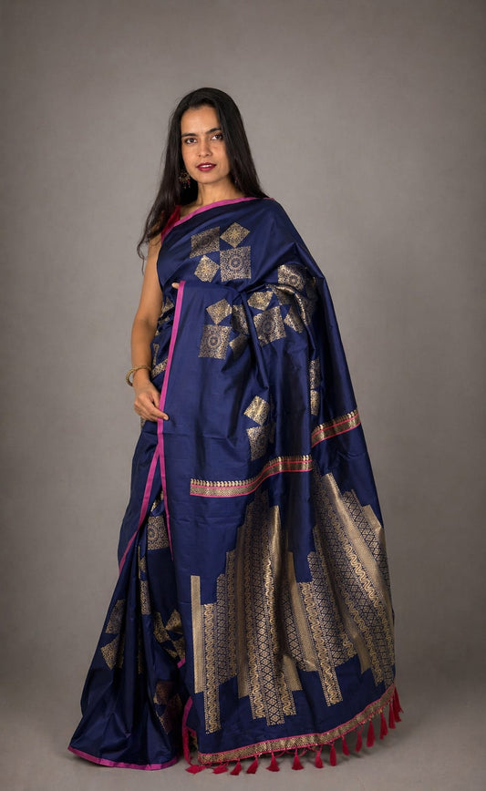 Navy Blue Brocade Saree