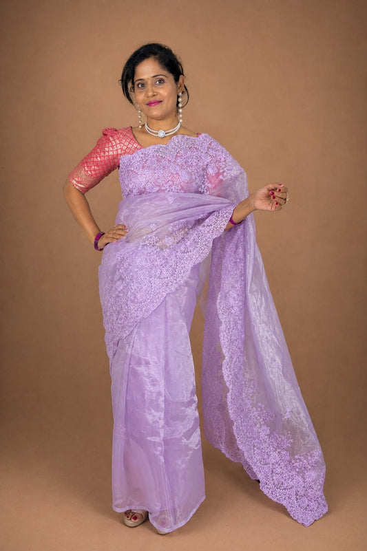 Purple Cutwork Designer Saree