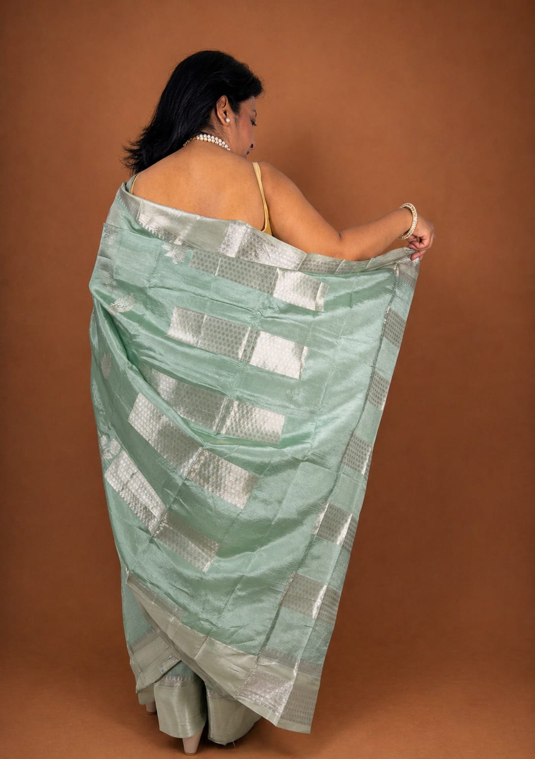 Light Green and Silver Contrast Saree