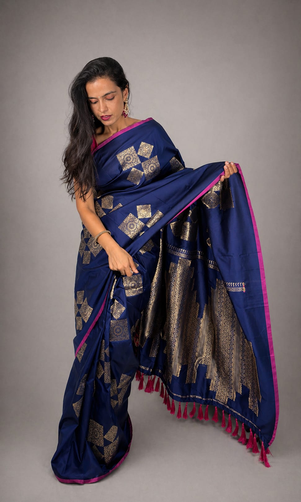 Navy Blue Brocade Saree