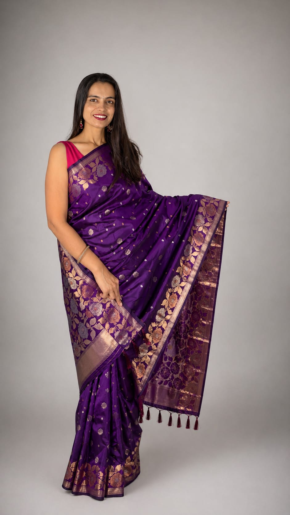 Kashi Katan - Purple Booti Work Saree