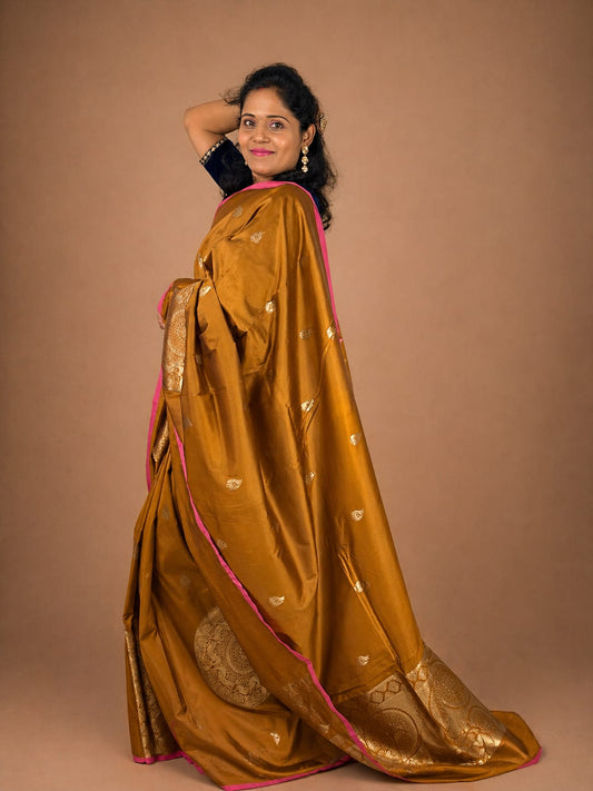 Rust Brown Brocade Saree