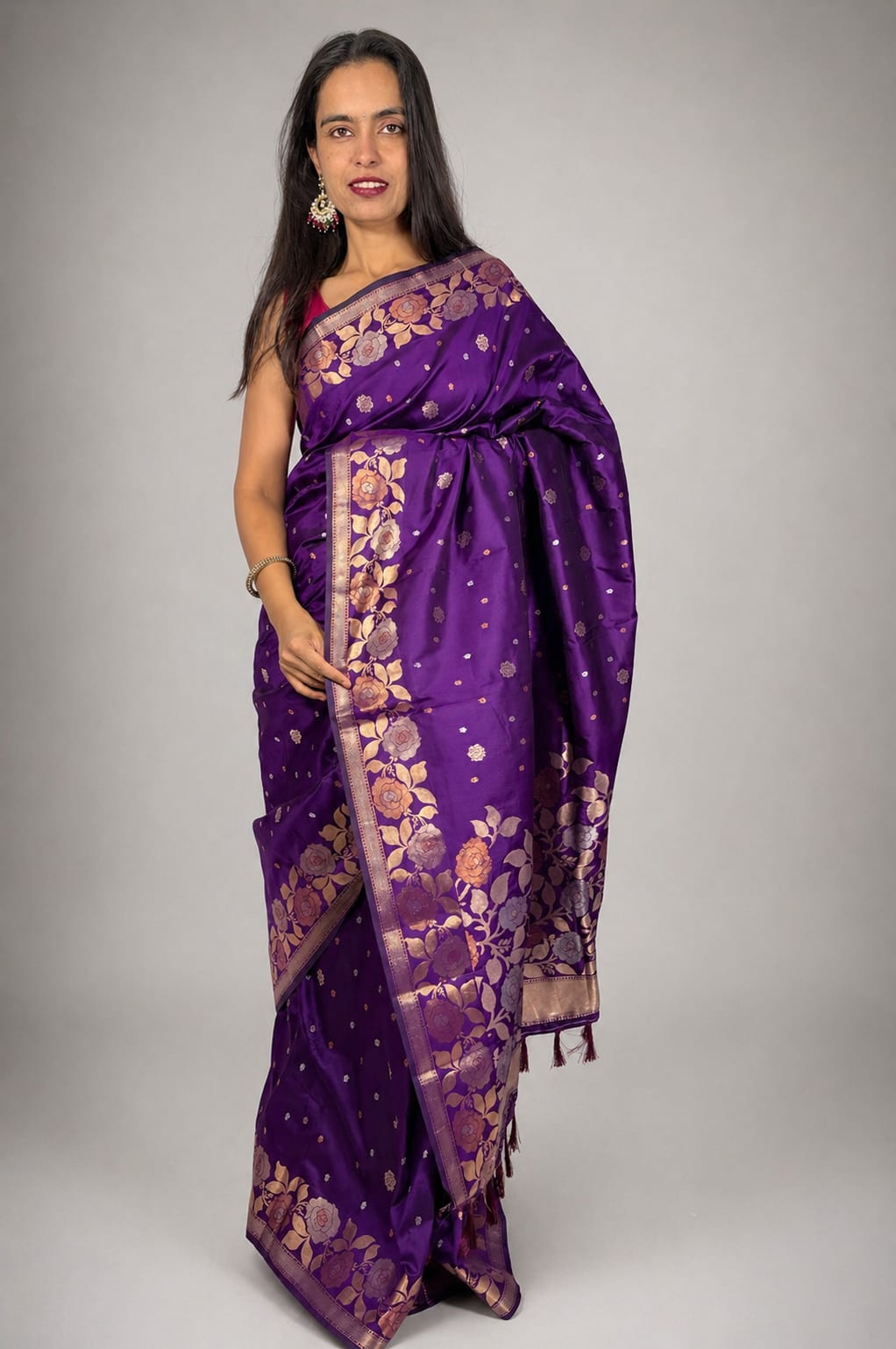 Kashi Katan - Purple Booti Work Saree