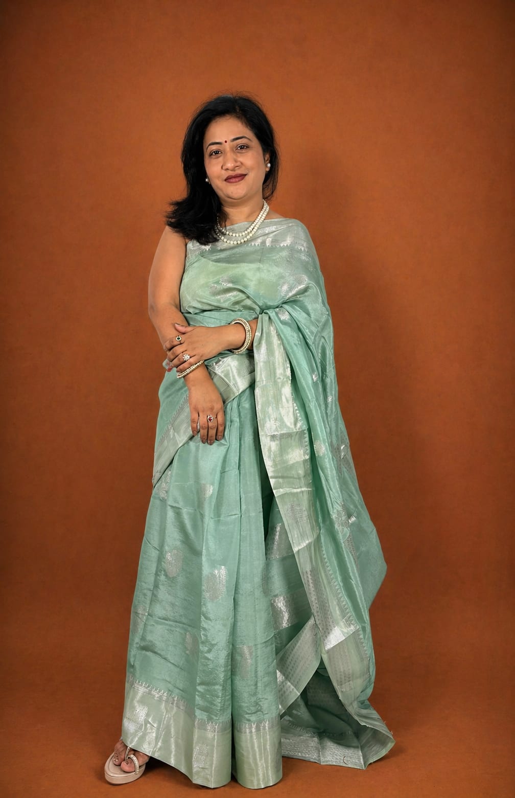 Light Green and Silver Contrast Saree