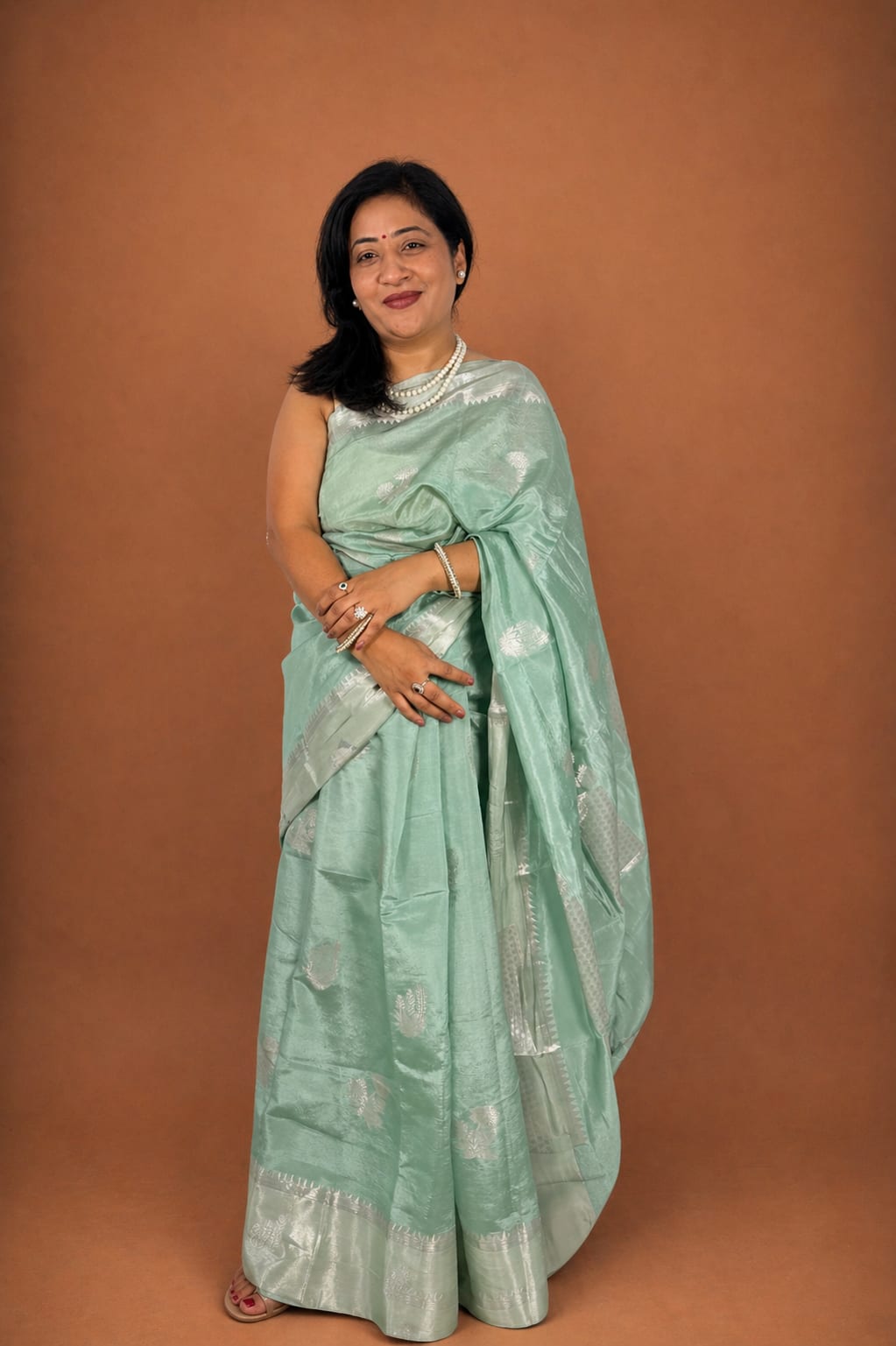 Light Green and Silver Contrast Saree