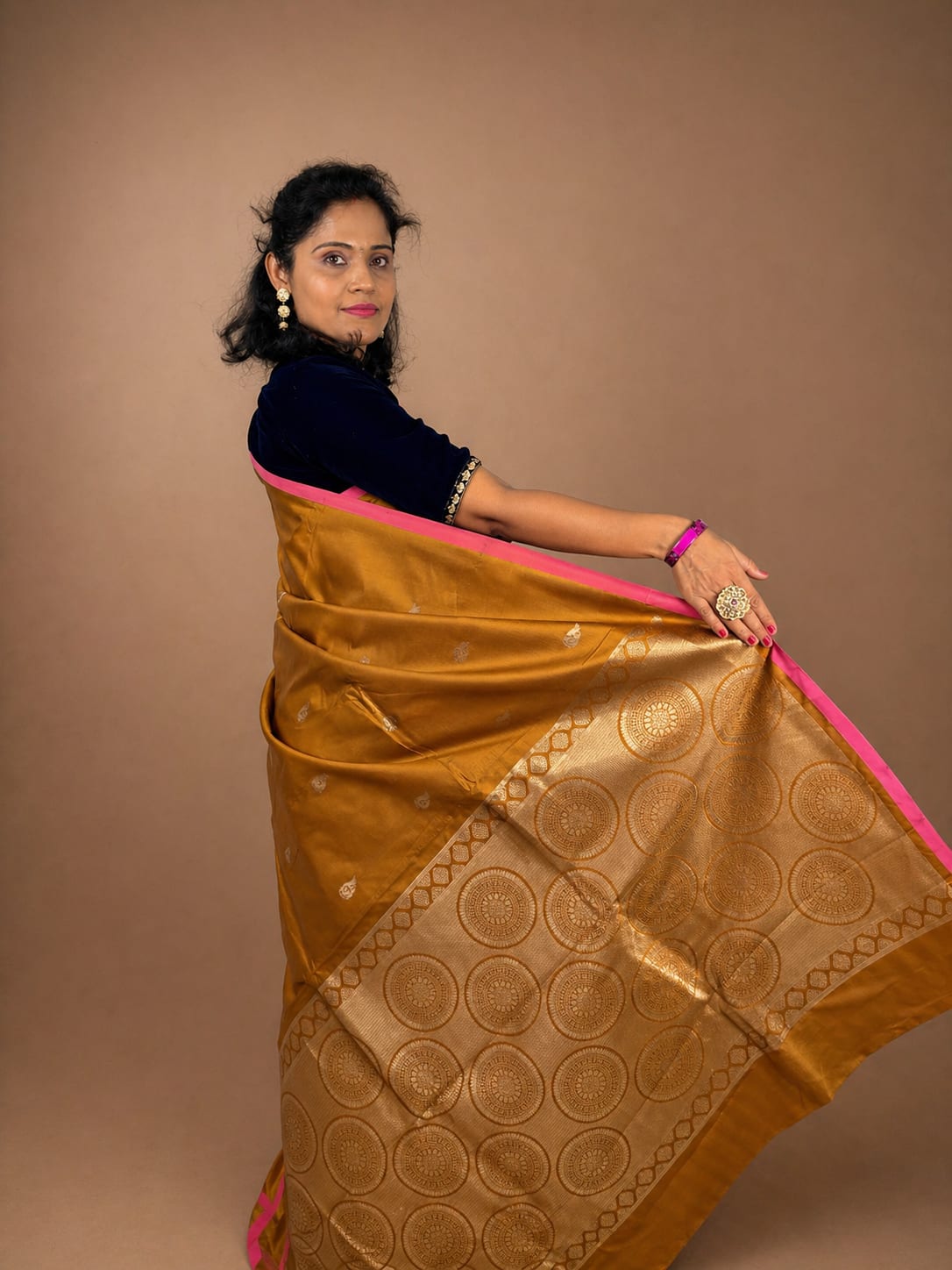 Rust Brown Brocade Saree