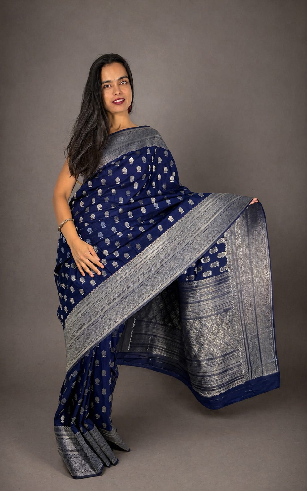 Kashi Chinnon - Navy Blue Boota Work Saree
