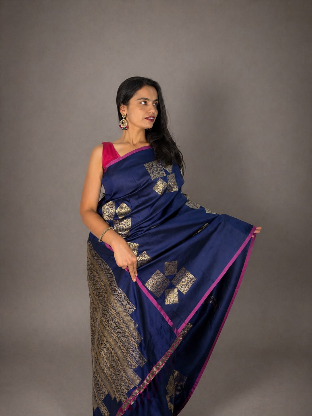 Navy Blue Brocade Saree