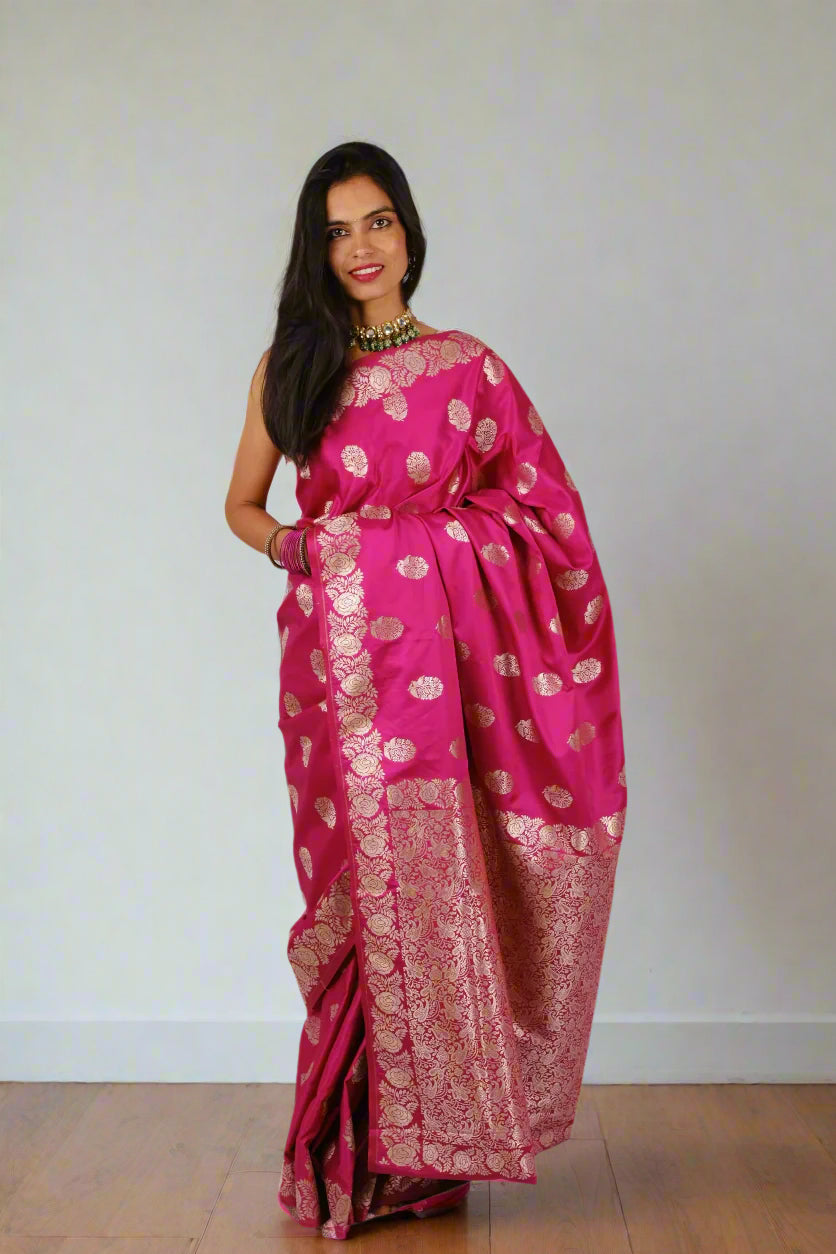 Beautifully styled Katan Silk Banarasi saree from Silken Saga