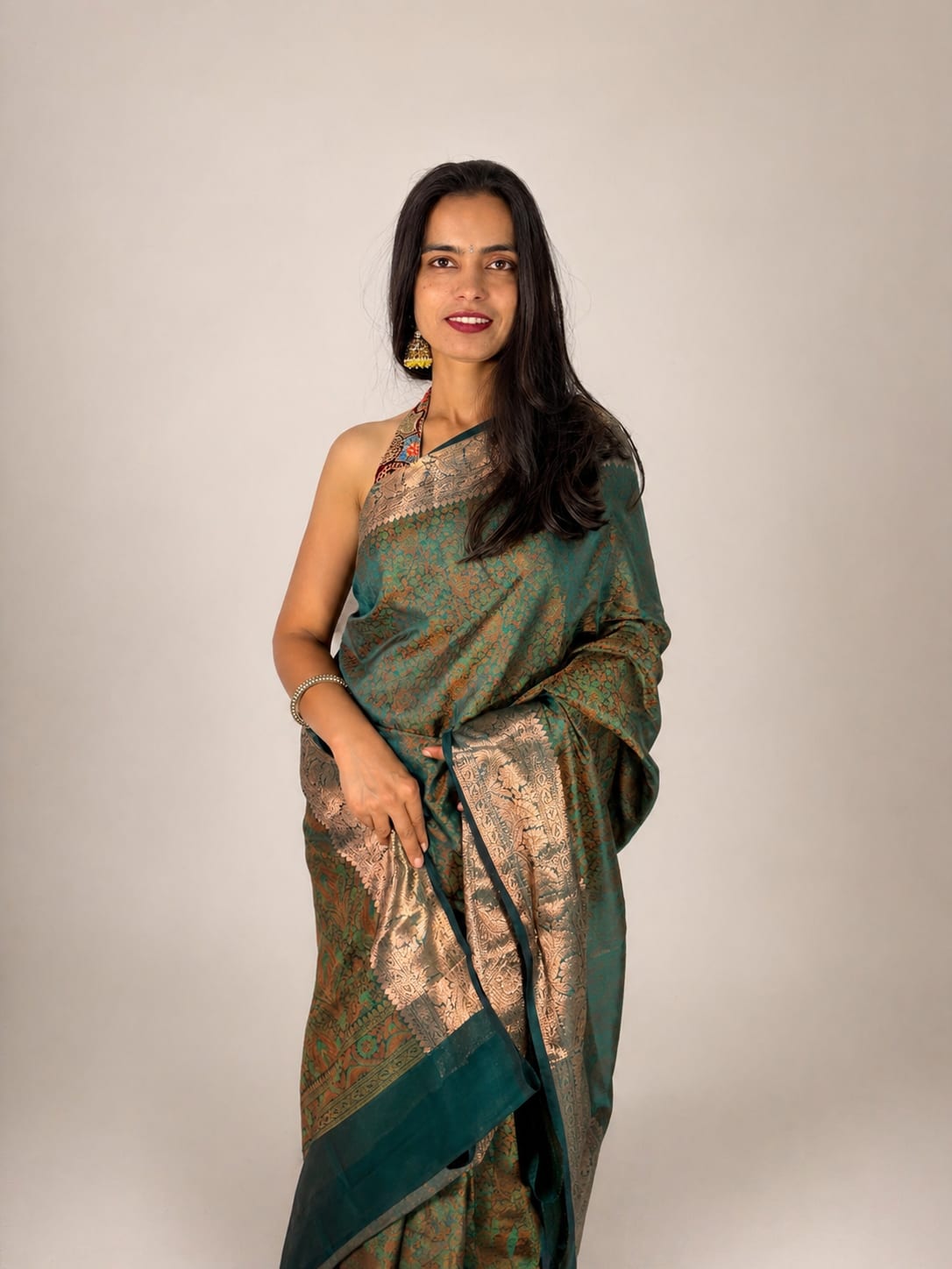Dark Green Brocade Saree