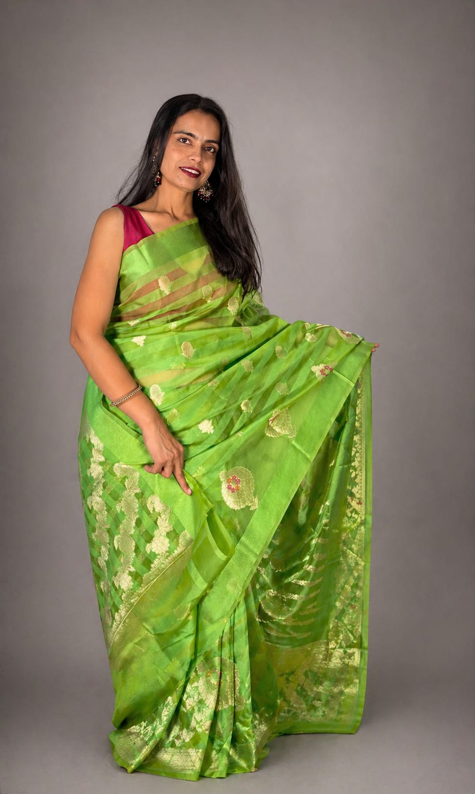 Kashi Kora - Patta Green Saree with Meenakari Motifs