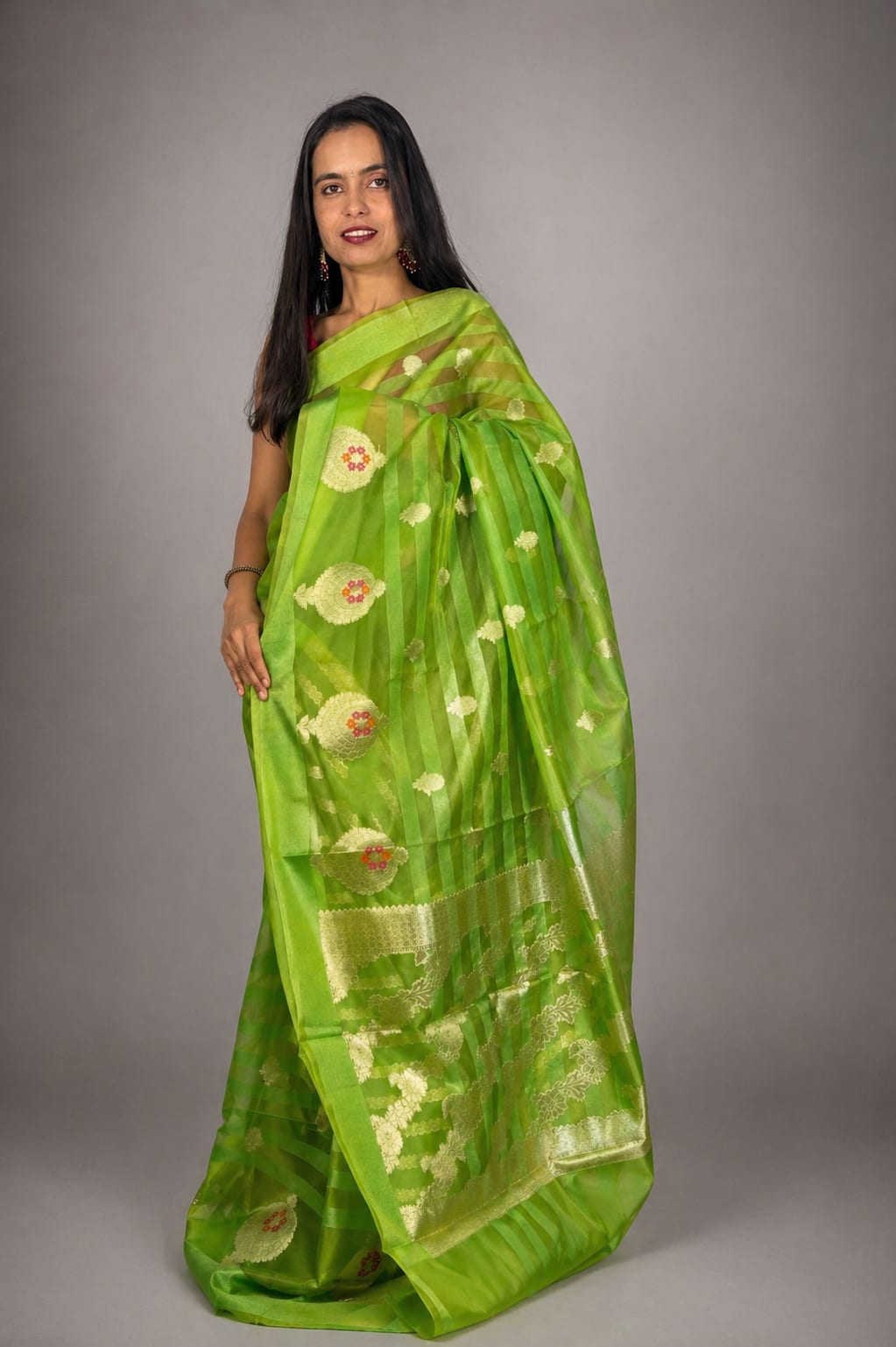 Kashi Kora - Patta Green Saree with Meenakari Motifs