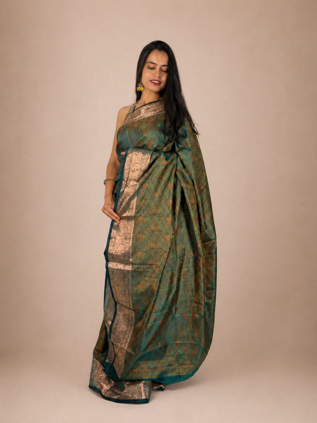Dark Green Brocade Saree