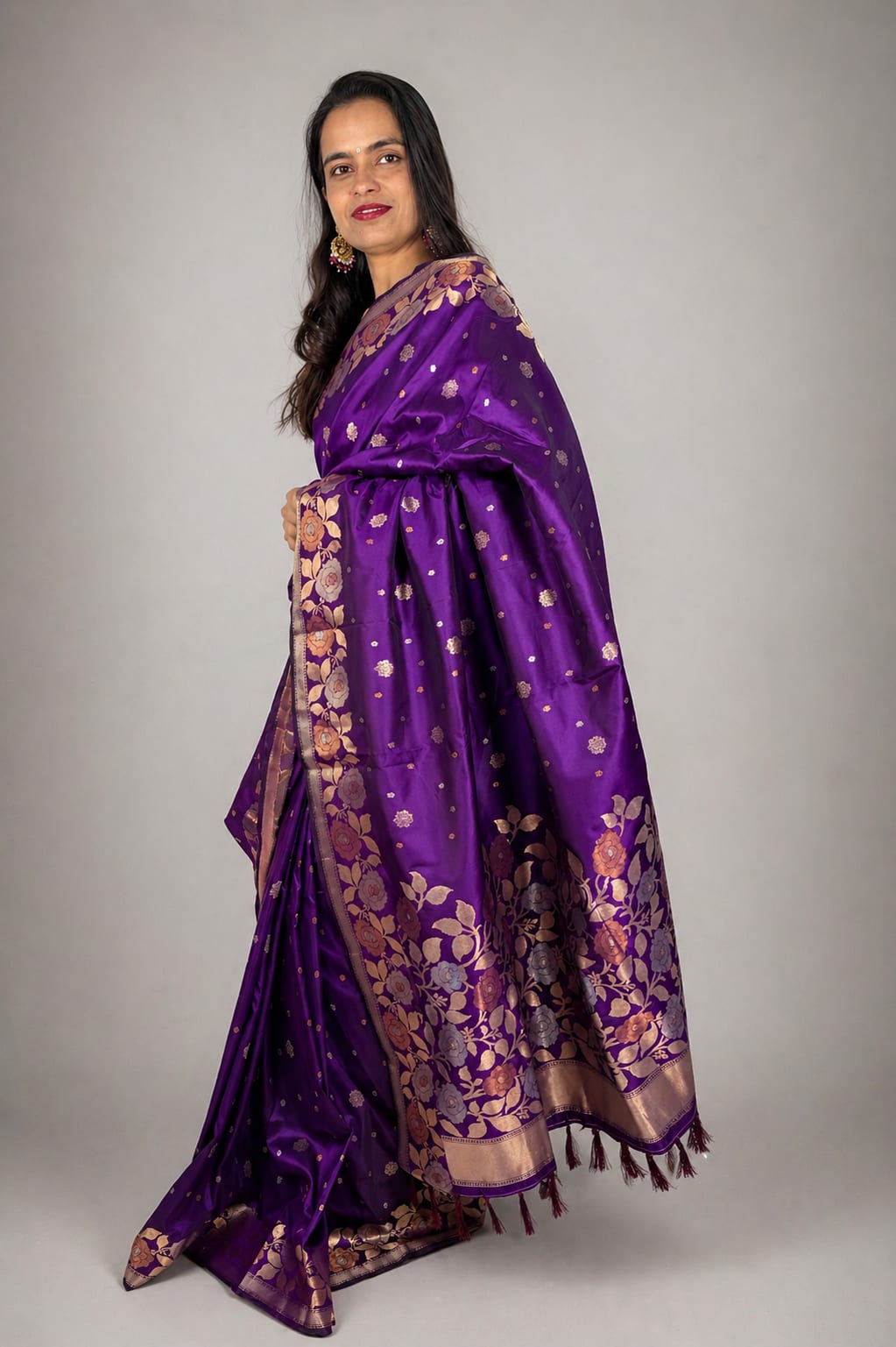 Kashi Katan - Purple Booti Work Saree