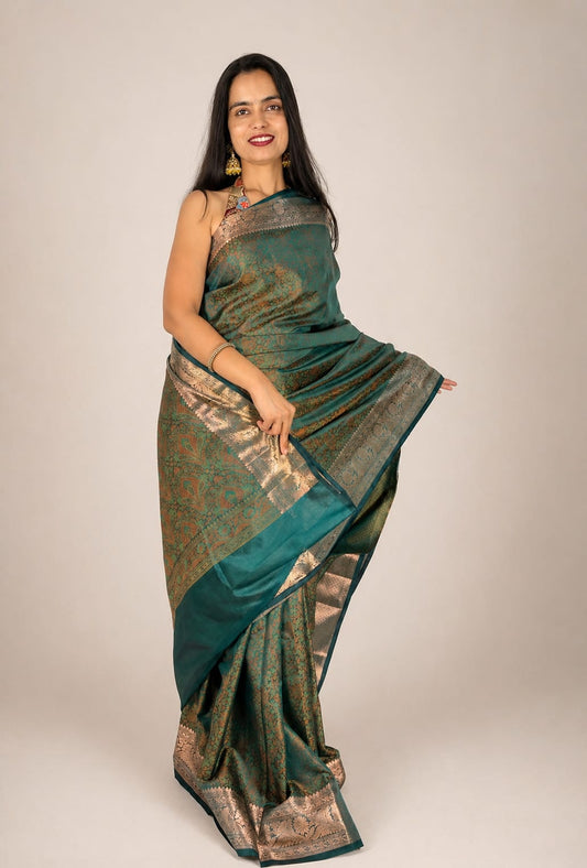 Dark Green Brocade Saree